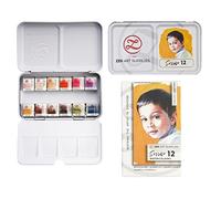 Set de acuarela profesional Sorriso, 12 medios botes no tóxicos en paleta metálica portátil para viaje, acuarelas para adultos y artistas de retratos, figuras y animales