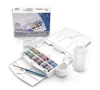 Set de acuarelas Cotman de Winsor & Newton, set de viaje de campo, 12 medias pastillas con pincel, paleta mezcladora, botella