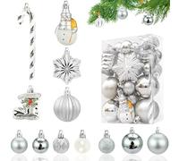 Set de Adornos navideños 34 Piezas Adornos de plástico para el árbol de Navidad Blanco Plateado Adornos navideños 13/8/6/3cm Adornos para el árbol de Navidad Adornos de plástico decoración navideña