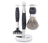 Set de afeitado Jag Shaving Luxury Black para hombre con maquinilla de afeitar compatible con 3 bordes, brocha de afeitar y soporte para afeitar