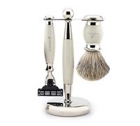 Set de afeitado Jag Shaving Luxury Ivory para hombre con maquinilla de afeitar compatible con 3 bordes, brocha de afeitar y soporte