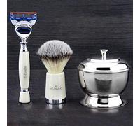 Set de afeitado prémium con 5 cartuchos de gas, cepillo de pelo sintético, cuenco de afeitado de acero inoxidable