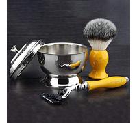 Set de afeitado sintético con maquinilla de afeitar de triple filo, con bandeja de afeitado de acero inoxidable, perfecto para principiantes.
