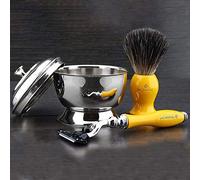 Set de afeitado SYNTHÉTICO negro con maquinilla de afeitar compatible con Triple Edge - Con bandeja de afeitar de acero inoxidable - Juego perfecto para principiantes.
