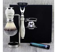 Set de afeitar Haryali London Luxury Ivory para hombre, maquinilla de afeitar compatible con 3 bordes, brocha de afeitar, soporte para afeitar y lápiz de aluminio