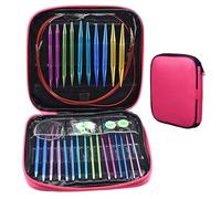 Set de Agujas Circulares Intercambiables para Tejer, 13 Pares 3mm-10mm, con Estuche y Accesorios, para Principiantes y Adultos, Revestimiento Rojo
