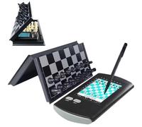 Set De Ajedrez Electrónico Portátil 2 En 1 con Lápiz Stylus, Gran Pantalla Led, Set De Ajedrez Electrónico con 220 Juegos Clásicos, para Adultos, Niños Y Principiantes, Ideal para Aprender Y Viajar