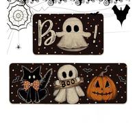 Set de alfombras de cocina de Halloween - Mat de no m de 40x60 y 40x110cm | Soft Crystal Office Rubber Mat | Alfombra de cocina lavable con motivo divertido | Runner de cocina amigo | Decoración de Ha