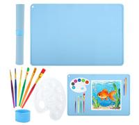 Set de Alfombrilla de Silicona para Niños, Alfombrilla Artística Grande de Silicona 60x40 cm con Paleta de Colores, para Pintura, Dibujo, Juegos con Arcilla/Masa para Modelar (Azul)