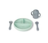 Set de alimentación Food Fun menta - Saro Baby - Completo en silicona con plato, cuenco, vaso y cuchara