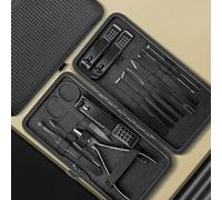 Set de almacenamiento de cortauñas con estuche, Juego de cortaúñas for manicura, acero inoxidable, for el hogar, con cuchara for los oídos, tijeras pedicura, 8/12/15/20/24 piezas(All Black 15pcs)