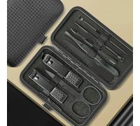 Set de almacenamiento de cortauñas con estuche, Juego de cortaúñas for manicura, acero inoxidable, for el hogar, con cuchara for los oídos, tijeras pedicura, 8/12/15/20/24 piezas(All Black 8pcs)