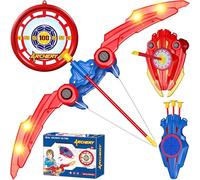 Set de Arco y Flechas 3 en 1 para Niños, Juego de Tiro con Arco y Escudo, Incluye 2 Arcos con Luces, 10 Flechas con Ventosas y 1 Blanco, Regalo Ideal para Niños y Niñas a Partir de 3 Años