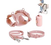Set De Arnés De Perros: Sin Platos, Platos Para Perros Pequeños | Correa Para Perros Con Una Bolsa De Heces, Arnés De Perros Reflectante, Platos Para Perros Para Cachorros De Perros Medianos, Fácil Ad