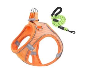 Set De Arnés Y Correa Perro Pequeño Antihuida Ajustable para Gatos, y | Arnés De Chaleco Reflectante Sin Ahogo Para Mascotas Para Cachorros Senderismo Entrenamiento Aire Traje de perros - Orange XS