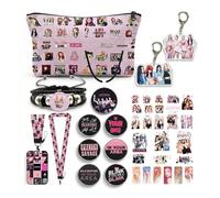 Set de artículos de fan de K-Pop rosa - Paquete de regalo Blink con pegatinas, llaveros, pulsera, bolsa, cordón, tarjetas de fotos y más - Set de merchandising creativo para fans