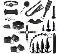 Set de ataduras sexuales de, set de bondage perfecto, 21 piezas, 10 tapones anales, consolador anal y esposas, cama sexual, gargantilla, antifaz, látigo, pinzas for pezones, mordaza,