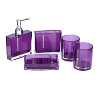 Set de Ba?o ACR¨ªlico, 5 Piezas, Morado, Dispensador de Jab¨®n, Jabonera, Soporte para Cepillo, Vaso, para Hogar y Hotel