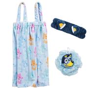 Set de ba o y spa de 3 piezas Jay Franco Bluey: incluye toalla, esponja vegetal y diadema de spa. Accesorios de ba o y ducha para ni os.