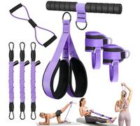 Set de Bandas de Resistencia, Bandas Elasticas Musculacion de Pedal y Manijas,Tobilleras Poleas Gym,Gomas Elasticas Musculacion de Figura 8, Banda Elástica Fitness para Abdominales en Casa-Morado