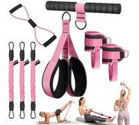 Set de Bandas de Resistencia, Bandas Elasticas Musculacion de Pedal y Manijas,Tobilleras Poleas Gym,Gomas Elasticas Musculacion de Figura 8, Banda Elástica Fitness para Abdominales en Casa-Rosa