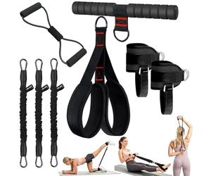 Set de Bandas de Resistencia, Bandas Elasticas Musculacion de Pedal y Manijas,Tobilleras Poleas Gym,Gomas Elasticas Musculacion de Figura 8, Banda Elástica Fitness para Abdominales en Casa-Negro