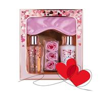 Set de baño Accentra HEART CASCADE en caja de regalo, que incluye gel de ducha, loción corporal, confeti de baño y mascarilla para dormir, set de cuidado para mujeres para cumpleaños o San Valentín