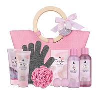 Set de baño Accentra PINK ROSE en bolso, gel de ducha, loción corporal, baño de burbujas, exfoliante corporal, jabón, bomba de baño, esponja, guante exfoliante, set de regalo para mujer