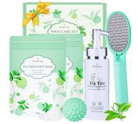 Set de Baño de Pies con Árbol de Té, Eleanore's Diary SPA Regalo Mujer, Kit de Pedicura 4 PCS - Sales, Crema, Lima para Pies y Bola de Masaje, Formulado para Pie Secos y Agrietados, Regalos para Mamá