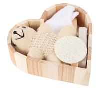 Set de Baño Forma de Corazón, 6 Piezas, Cesta de Madera