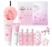 Set de Baño Mujer, 14PCS Sakura Set Baño Mujer, Sakura SPA Kit con Champu|Gel de Ducha|Acondicionador Pelo|Crema Manos|Mascarilla Pies|Body Lotion|Exfoliante Corporal, Cuidado Integral de la Piel