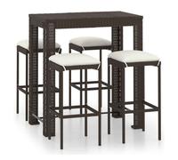 Set de bar para jardín 5 pzas y cojines ratán sintético marrón vidaxl