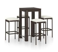 Set de bar para jardín 5 pzas y cojines ratán sintético marrón vidaxl