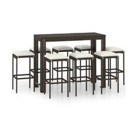 Set de bar para jardín 9 pzas y cojines ratán sintético marrón vidaxl