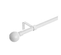 Set de barra de cortina extensible blanca de 160 a 300 cm con 2 escuadras y 2 terminales blancos de metal en forma de bola