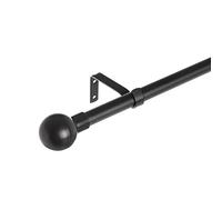 Set de barra de cortina extensible de 122 a 211 cm, 2 escuadras y 2 terminales negro de metal y plástico ABS