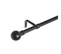 Set de barra de cortina extensible de 160 a 300 cm, 2 escuadras y 2 terminales negro de metal y plástico ABS