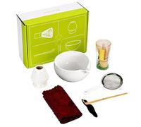 Set de batalla de matcha, soporte de cerámica matcha, tazón reutilizable con boquilla, soporte, tamiz, tela, y cuchara para amantes del té ()