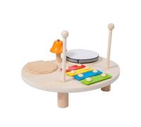 Set de batería de madera 4 en 1 instrumento musical xilófono ardiente tambor campanilla con 2 varillas de bateo ritmo ritmo set para niños niños pequeños de cumpleaños de Navidad