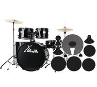Set de batería XDrum Rookie Negro: 22" BD, 10",12",14" TT, 14" SD, platillos de práctica Hi-Hat 14", Crash-Ride 16", con escuela y set de amortiguadores.