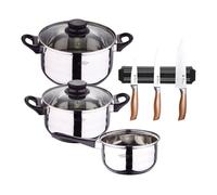 Set de baterías de cocina toledo 5pc aptas para inducción+ bergner copper set de 3 cuchillos en acero inoxidable + soporte magnético de pared