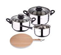 Set de baterías de cocina toledo 5pc aptas para inducción+ bergner naturally tabla de corte redonda de 38x28x1,5cm en madera de haya 16 cm
