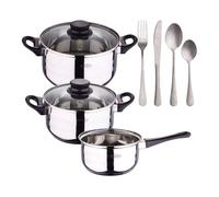 Set de baterías de cocina toledo 5pc aptas para inducción+ set de 16 cubiertos en acero inoxidable noia san ignacio