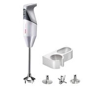 Set de batidora de mano bamix G200 GASTRO PRO-2 incluye cuchilla multifunción, batidor y disco emulsionador, soporte, 200 W, 2 velocidades, acero inoxidable, Fabricado en Suiza, blanco/gris claro