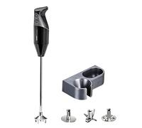 Set de batidora de mano bamix G350 GASTRO PRO-3 incluye cuchilla multifunción, batidor y disco emulsionador, soporte, 350 W, 2 velocidades, acero inoxidable, Fabricado en Suiza, negro