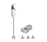 Set de batidora de mano bamix G350 GASTRO PRO-3 incluye cuchilla multifunción, batidor y disco emulsionador, soporte, 350 W, 2 velocidades, acero inoxidable, Fabricado en Suiza, blanco/gris claro