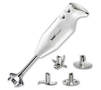 Set de batidora de mano bamix M350 MAXX con cuchillas multifunción, carne y verduras, batidor y disco para montar de acero inoxidable, 300W, 2 velocidades, fabricado en Suiza, blanco/cromo
