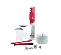 Set de batidora de mano bamix M350 MAXX - incluye soporte, 2 vasos, 4 accesorios, procesador, espátula y cepillo de limpieza, 300 W, Fabricado en Suiza, rojo/como