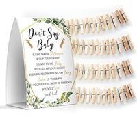 Set de bebé Don't Say - Un letrero de 5 x 7 y 50 mini pinzas para ropa, juegos de baby shower, decoración de baby shower, baby shower neutral de género - MsJb013