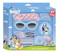 Set de belleza accesorios Bluey | Kit infantil con gafas, pinzas, diademas y coleteros | Set completo de 17 piezas para el cabello con personajes de Bluey